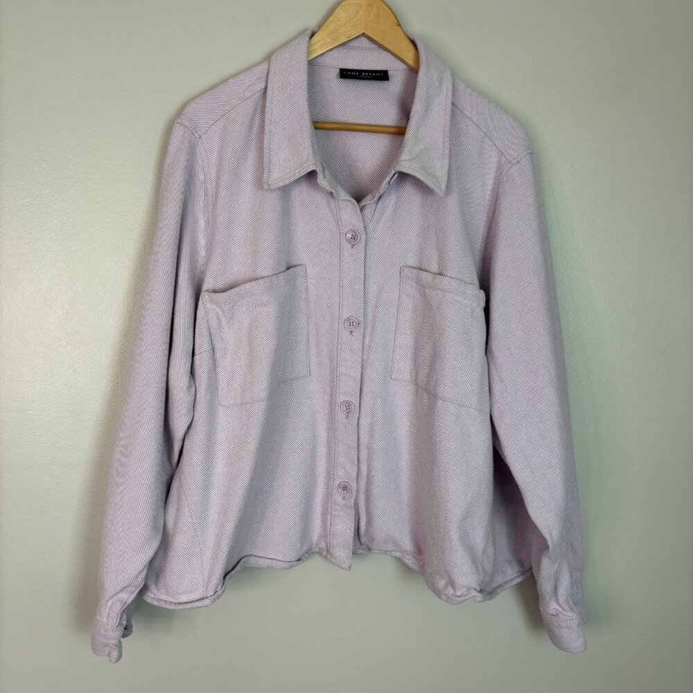 Lane Bryant Top 26/28 Purple‎ Flannel Button-Front Cropped Shirt Women's